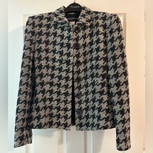 Monica Bianco single breasted jacket, lined, black and grey houndstooth, size 4